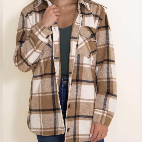 Thread & Supply Jackets & Blazers - Thread & Supply Chandler Shacket for Women in Tan Plaid